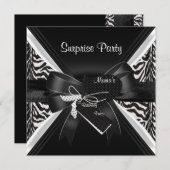 Surprise Party Zebra Black White bow Afbeelding Kaart (Voorkant / Achterkant)