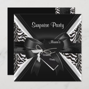 Surprise Party Zebra Black White bow Afbeelding Kaart