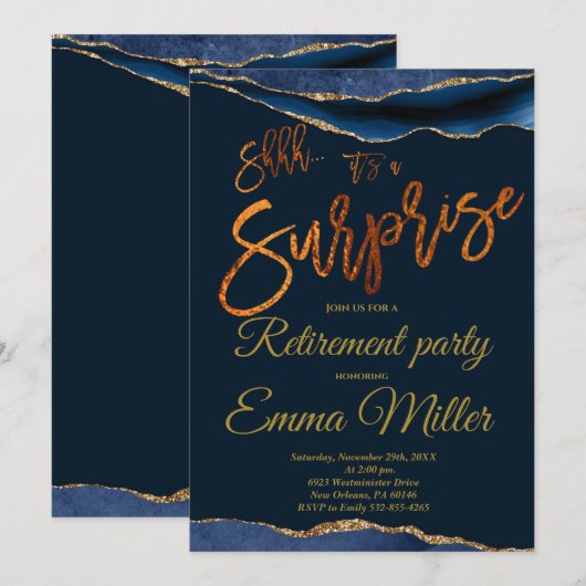 Surprise Pensioen Partij, Goud en Marine Kaart (Voorkant / Achterkant)
