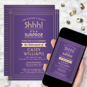 Surprise Pensioen Party Elegant Paarse en Goud Kaart
