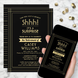 Surprise Pensioen Party Elegant Zwart en Goud Kaart