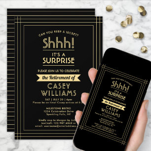Surprise Pensioen Party Elegant Zwart en Goud Kaart