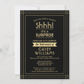 Surprise Pensioen Party Elegant Zwart en Goud Kaart (Voorkant)