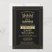 Surprise Pensioen Party Elegant Zwart en Goud Kaart (Voorkant)