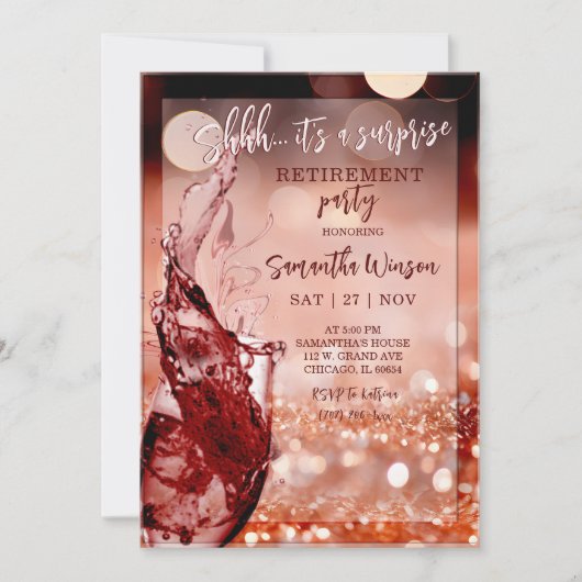 Surprise Pensioen Party Invitation Roos Gold Kaart (Voorkant)