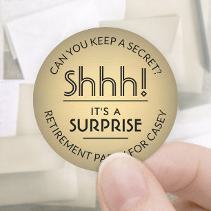 Surprise Pensioen Party Zwart en Goud Faux Folie Ronde Sticker