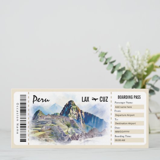 Surprise Peru Boarding Pass Cadeaubon Kaart (Staand voorkant)