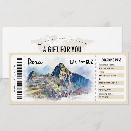 Surprise Peru Boarding Pass Cadeaubon Kaart (Voorkant / Achterkant)