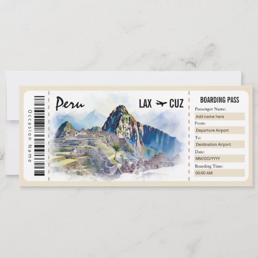 Surprise Peru Boarding Pass Cadeaubon Kaart (Voorkant)