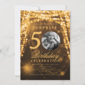 SURPRISE Photo 50th Birthday Gold Glam Lights Kaart (Voorkant)