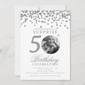 SURPRISE Photo 50th Birthday Silver Confetti Kaart (Voorkant)