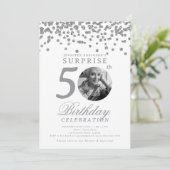 SURPRISE Photo 50th Birthday Silver Confetti Kaart (Staand voorkant)
