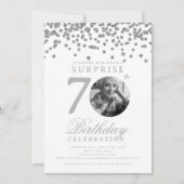 SURPRISE Photo 70th Birthday Party Silver Confetti Kaart (Voorkant)