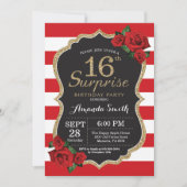 Surprise Red Rose 16e verjaardag uitnodiging goud (Voorkant)