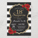 Surprise Red Rose 18th Birthday Invitation Gold Kaart<br><div class="desc">Surprise Red Rose 18th Birthday Invitation Gold Glitter. Zwarte en gouden feestdag uitnodiging. Gold Glitter. Zwarte en witte strepen. Chalkboard. Afdrukbaar digitaal. Voor verdere aanpassing,  te klikken gelieve de knoop "van de Aanpassing het"en ons ontwerphulpmiddel te gebruiken om deze sjabloon te wijzigen.</div>