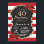 Surprise Red Rose 40th Birthday Invitation Gold Kaart<br><div class="desc">Verrassende Red Rose 40th Birthday Invitation Gold Glitter. Zwarte en gouden feestdag uitnodiging. Gold Glitter. Rode en witte strepen. Chalkboard. Afdrukbaar digitaal. Voor verdere aanpassing,  te klikken gelieve de knoop "van de Aanpassing het"en ons ontwerphulpmiddel te gebruiken om deze sjabloon te wijzigen.</div>