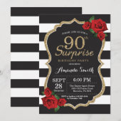 Surprise Red Rose 90e verjaardag uitnodiging goud (Voorkant / Achterkant)