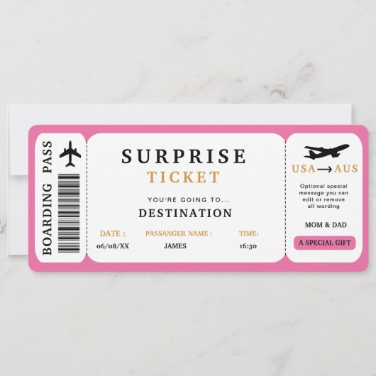 Surprise Reis Ticket Vliegtuig Reis Instapkaart Kaart (Voorkant)