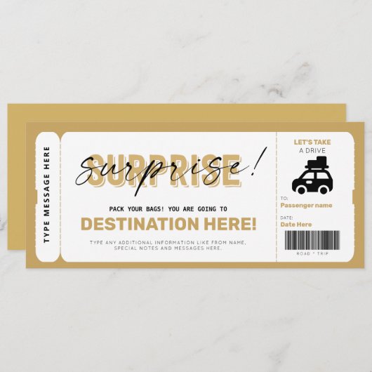 Surprise Reisvoucher Wegreis Nep Cadeauticket Kaart (Voorkant / Achterkant)