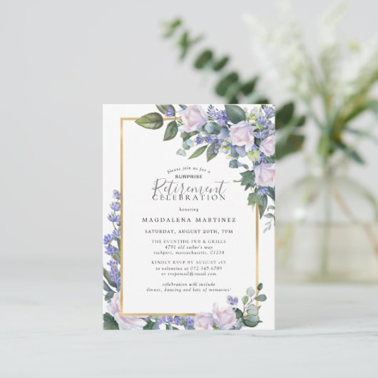 Surprise Retirement Party Blauw Wit uitnodiging (Staand voorkant)