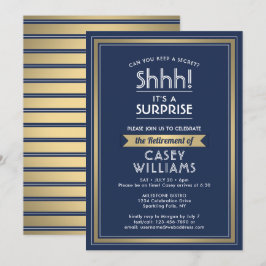 Surprise Retirement Party Navy Blue White Gold Kaart