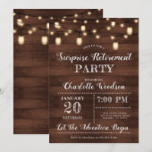 Surprise retirement Rustic Wood String Lights Kaart (Voorkant / Achterkant)