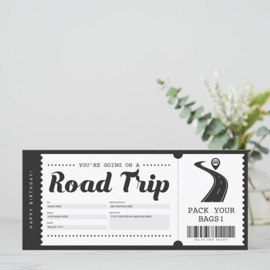 Surprise Road Trip Ticket Gift Voucher Certificate (Staand voorkant)