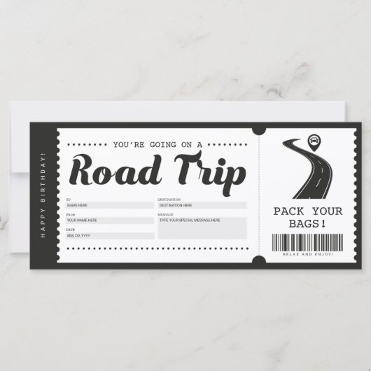 Surprise Road Trip Ticket Gift Voucher Certificate (Voorkant)