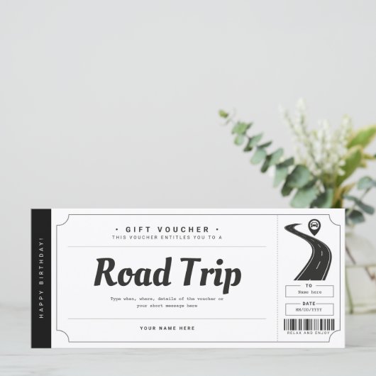 Surprise Road Trip Ticket Gift Voucher Certificate (Staand voorkant)