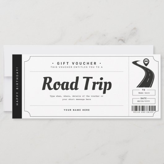 Surprise Roadtrip Ticket Cadeaubon Certificaat Kaart (Voorkant)