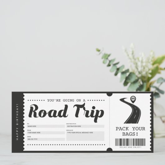 Surprise Roadtrip Ticket Cadeaubon Certificaat Kaart (Staand voorkant)