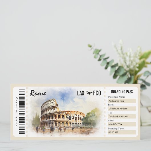 Surprise Rome Boarding Pass Cadeaubon Kaart (Staand voorkant)