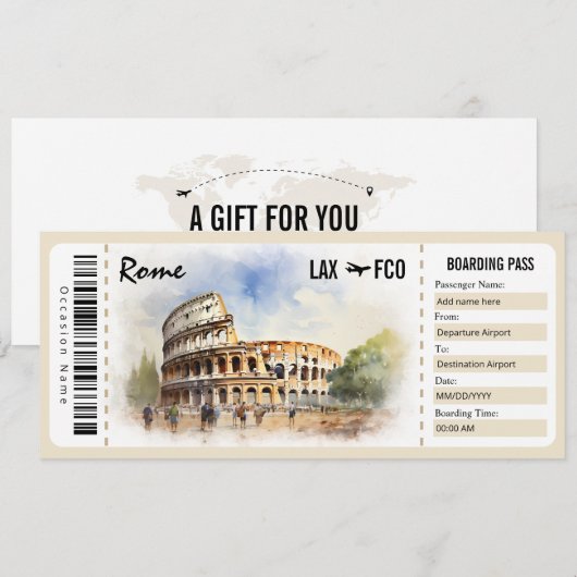 Surprise Rome Boarding Pass Cadeaubon Kaart (Voorkant / Achterkant)