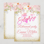 Surprise Roze en Goud Pensioen Partij Kaart (Voorkant / Achterkant)