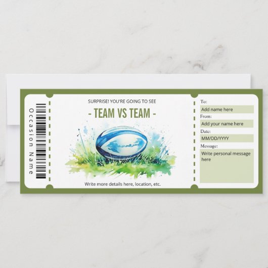 Surprise Rugby Game Ticket Sjabloon Kaart (Voorkant)
