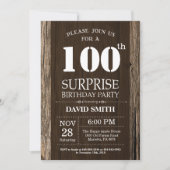 Surprise Rustic 100th Birthday Invitation  Kaart (Voorkant)