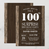 Surprise Rustic 100th Birthday Invitation Kaart (Voorkant / Achterkant)