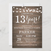 Surprise Rustic 13th Birthday Invitation Wood Kaart (Voorkant)