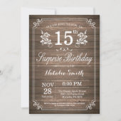 Surprise Rustic 15th Birthday Invitation Floral Kaart (Voorkant)