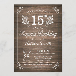 Surprise Rustic 15th Birthday Invitation Floral Kaart