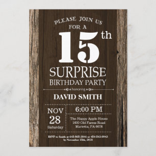 Surprise Rustic 15th Birthday Invitation Vintage Kaart