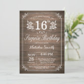Surprise Rustic 16th Birthday Invitation Floral Kaart (Staand voorkant)