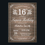 Surprise Rustic 16th Birthday Invitation Floral Kaart<br><div class="desc">Verrassend Rustic 16th Birthday Invitation with Rustic Wood Background and Floral Flower Pattern. Volwassen verjaardag. Mannelijke Mannen of vrouwen: Birthday. Kinder jongen of meisje Lady Teenage Bday Invite. 13e 15e 16e 18e 21e 30e 40e 50e 60e 70e 90e 100e. Elke leeftijd. Voor verdere aanpassing, te klikken gelieve de knoop "van...</div>