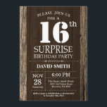 Surprise Rustic 16th Birthday Invitation Vintage Kaart<br><div class="desc">Verrassend Rustic 16th Birthday Invitation with Rustic Wood Background. Retroland. Volwassen verjaardag. Mannelijke Mannen of vrouwen: Birthday. Kinder jongen of meisje Lady Teen Teenage Bday Invite. 13e 15e 16e 18e 21e 30e 40e 50e 60e 70e 80e 90e 100e. Elke leeftijd. Voor verdere aanpassing, te klikken gelieve de knoop "van de...</div>