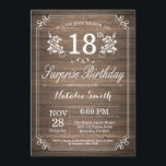 Surprise Rustic 18th Birthday Invitation Floral Kaart<br><div class="desc">Verrassend Rustic 18th Birthday Invitation with Rustic Wood Background and Floral Flower Pattern. Volwassen verjaardag. Mannelijke Mannen of vrouwen: Birthday. Kinder jongen of meisje Lady Teenage Bday Invite. 13e 15e 16e 18e 21e 30e 40e 50e 60e 70e 90e 100e. Elke leeftijd. Voor verdere aanpassing, te klikken gelieve de knoop "van...</div>