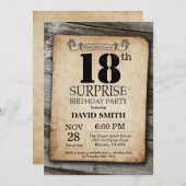 Surprise Rustic 18th Birthday Invitation Vintage Kaart (Voorkant / Achterkant)