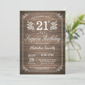Surprise Rustic 21st Birthday Invitation Floral Kaart (Staand voorkant)