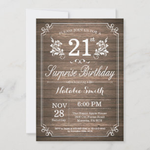 Surprise Rustic 21st Birthday Invitation Floral Kaart