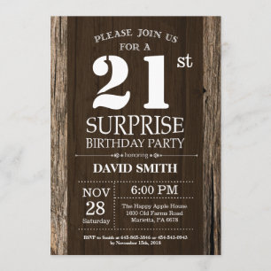 Surprise Rustic 21st Birthday Invitation Vintage Kaart