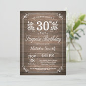 Surprise Rustic 30th Birthday Invitation Floral Kaart (Staand voorkant)